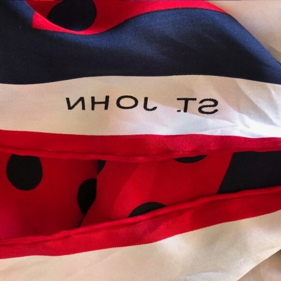 ST. JOHN Red White Blue Polka Dot Square Scarf Vintage Rare - Picture 12 of 16